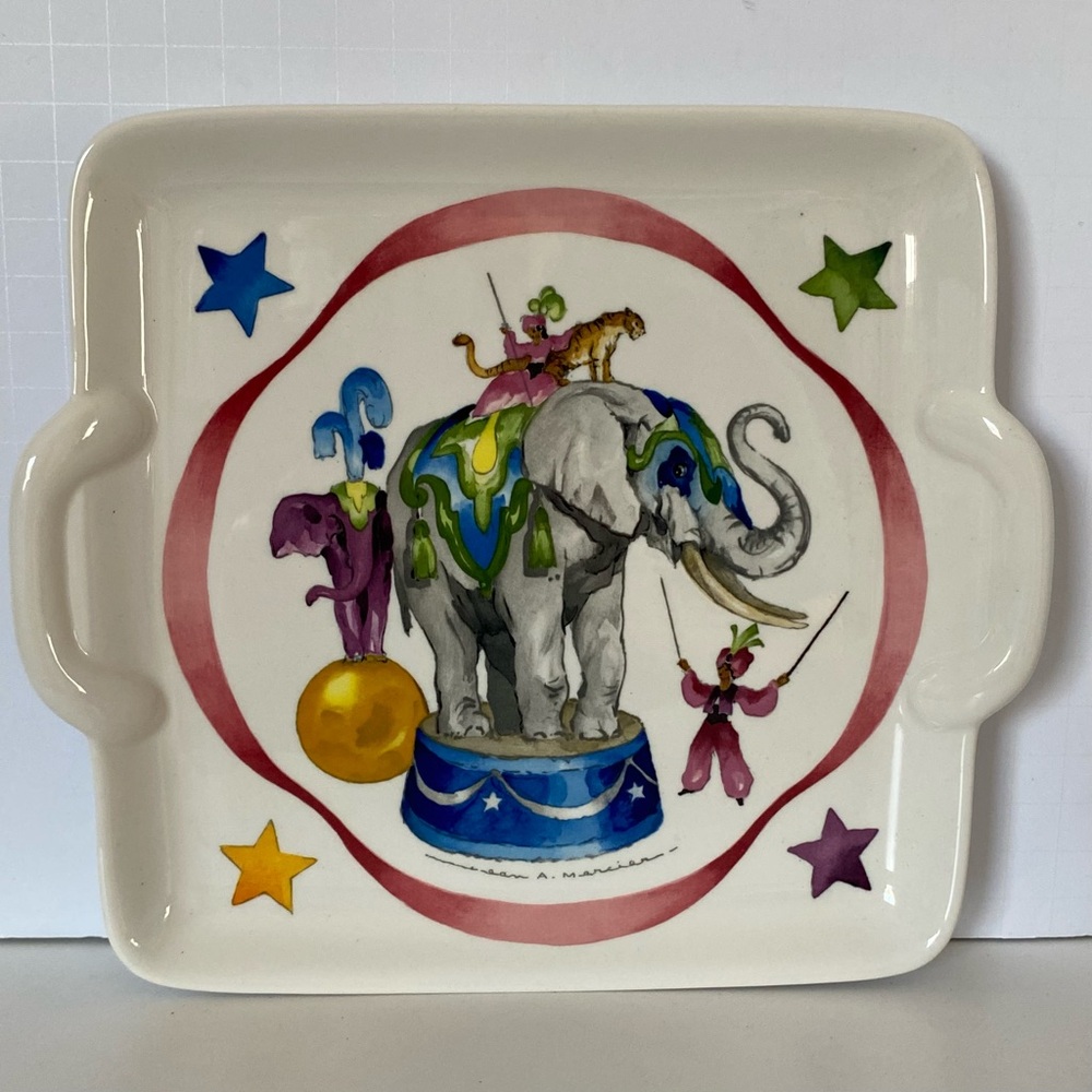 Villeroy & Boch Le Cirque Square Cake Plate EUC W/ Box 9” X 8” Elephant Tiger